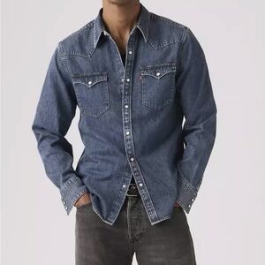 Levi's Barstow Men's XXL Denim Long Sleeve Western Shirt Blue Pearl Snap